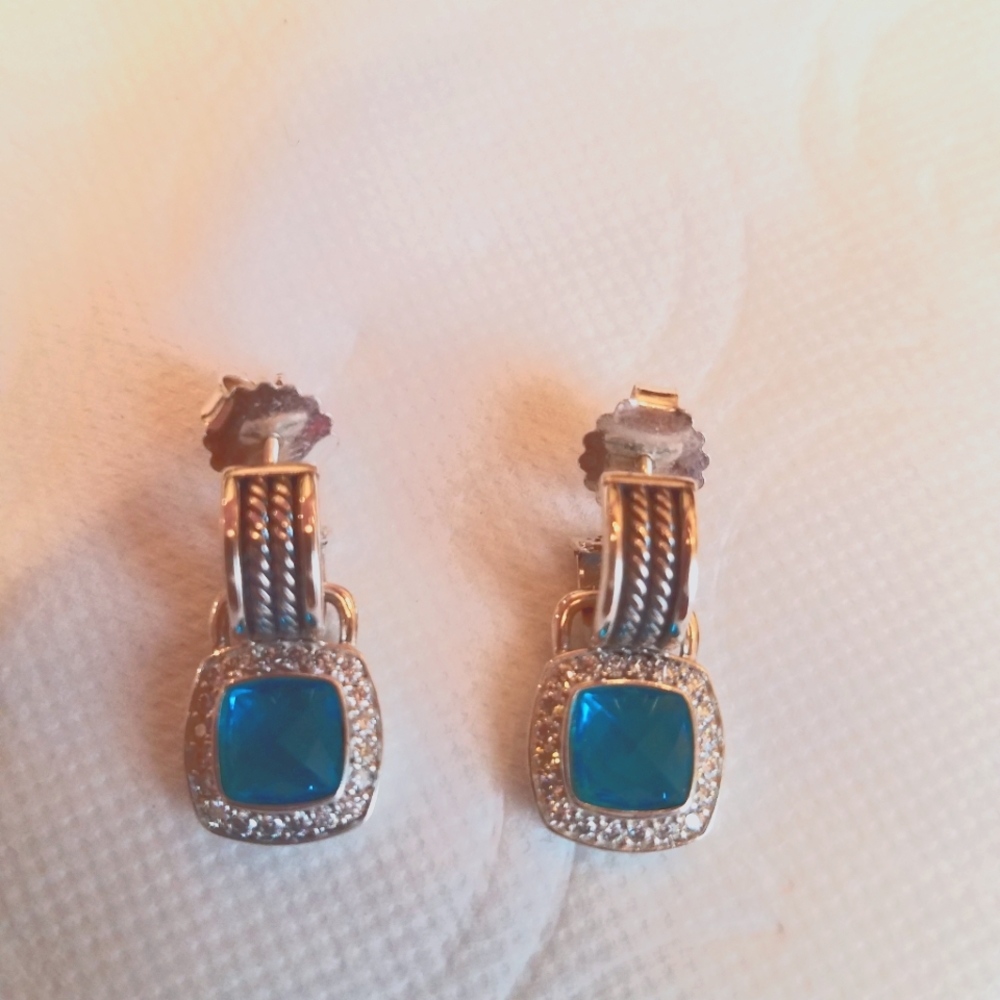 David Yurman Blue Topaz/Diamond dangle earrings